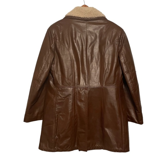 Victoria Leather Vintage 70s 80s Leather Winter Coat Shearling Lined Size 40 (M) - Picture 12 of 14